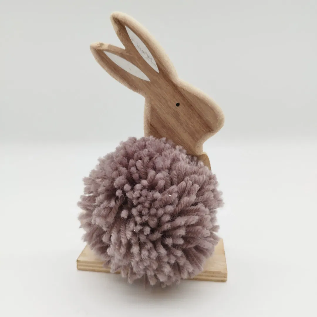 BADEN Häschen Holzfigur mit Bommelfell - ca. 19cm hoch - Bild 1