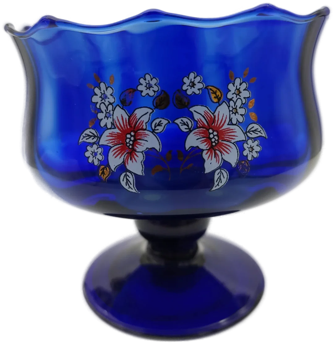 Schale Kobaltblau mit Handgemalten Blumen | Vintage-Schatz - Bild 4