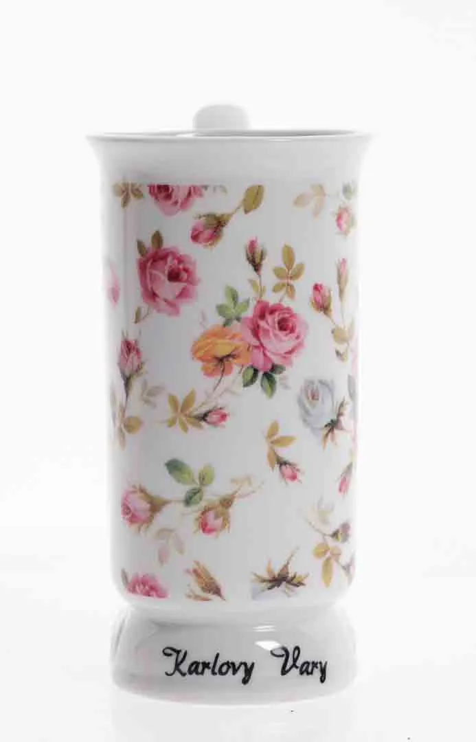 Liebliche "Karlovy Vary"-Tasse aus Porzellan mit Rosenmuster und Swarovski-Elementen (250 ml) und Trinkhalm – Bild 3