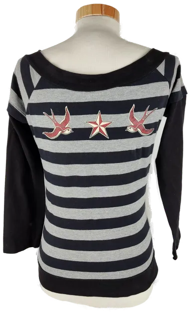 T-Shirt 'King Kerosin', 3/4 Arm mit Rundhalsausschnitt, grau/schwarz gestreift, Größe S – Bild 3