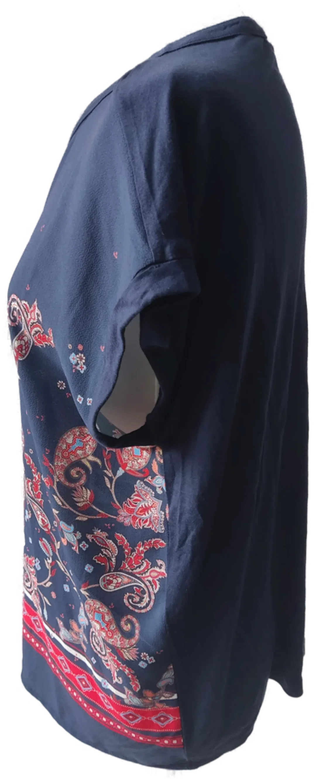 S. Oliver Damen Kurzarmshirt, florales blau-rotes Muster - Gr. 36 (S) – Bild 2