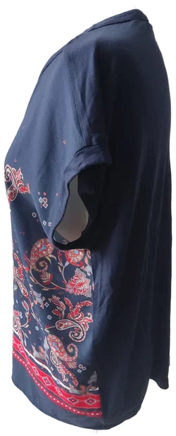 S. Oliver Damen Kurzarmshirt, florales blau-rotes Muster - Gr. 36 (S) - Bild 2