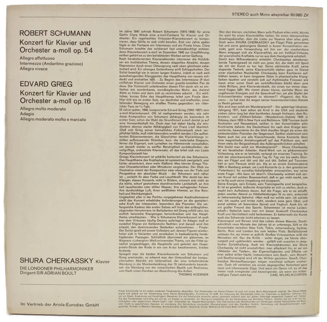 Vinyl LP - Schumann, Grieg - Klavierkonzerte  – Bild 2