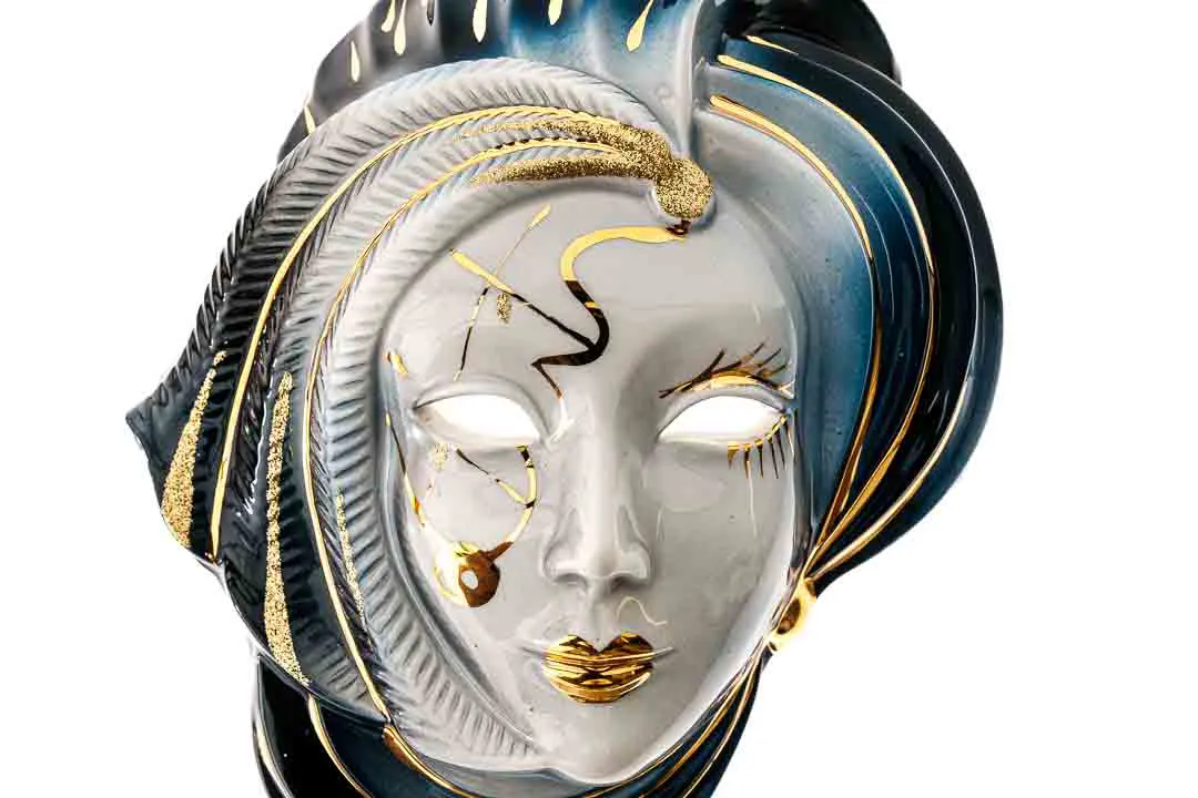 Wandschmuck Venezianische Porzellan Maske Blau/Weiß/Gold  – Bild 3