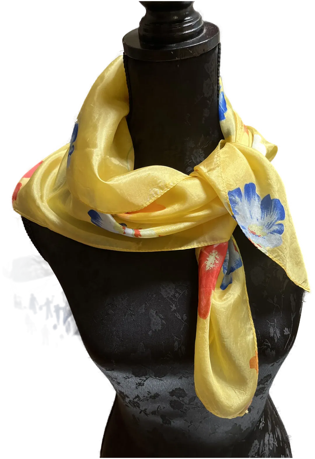 Seidenschal Damen gelb geblümt 70 x 65 cm - Bild 1