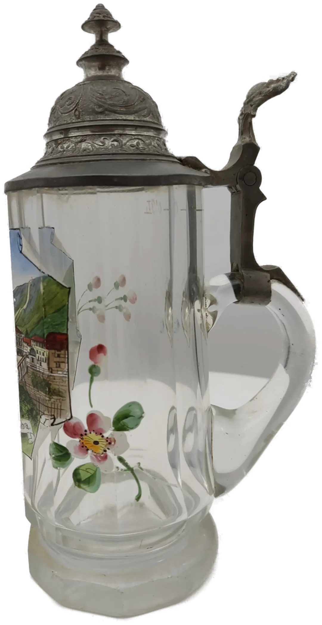 Glas-Bierkrug Pontafel-Pontebba Bierkrug Geprägter Zinndeckel 0,3 L | Historisches Sammlerstück – Bild 6