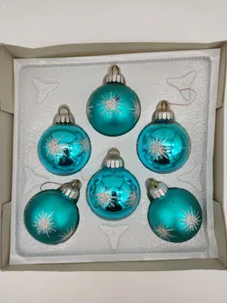 6 Stk. türkise Weihnachtskugeln aus Glas - Bild 1
