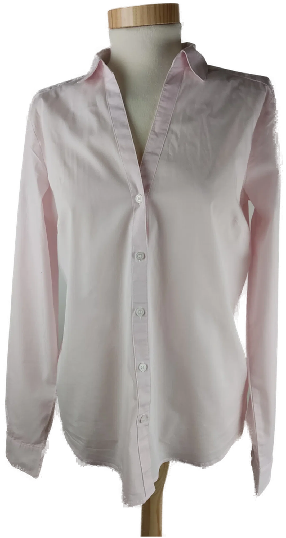 Bluse 'H&M', langarm mit Hemdkragen, hellrosa/weiß gestreift, Größe 40 – Bild 1