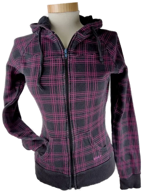 Weste 'Madonna', langarm mit Zipp und Kapuze, schwarz/zyklam kariert, Größe XS - Bild 1