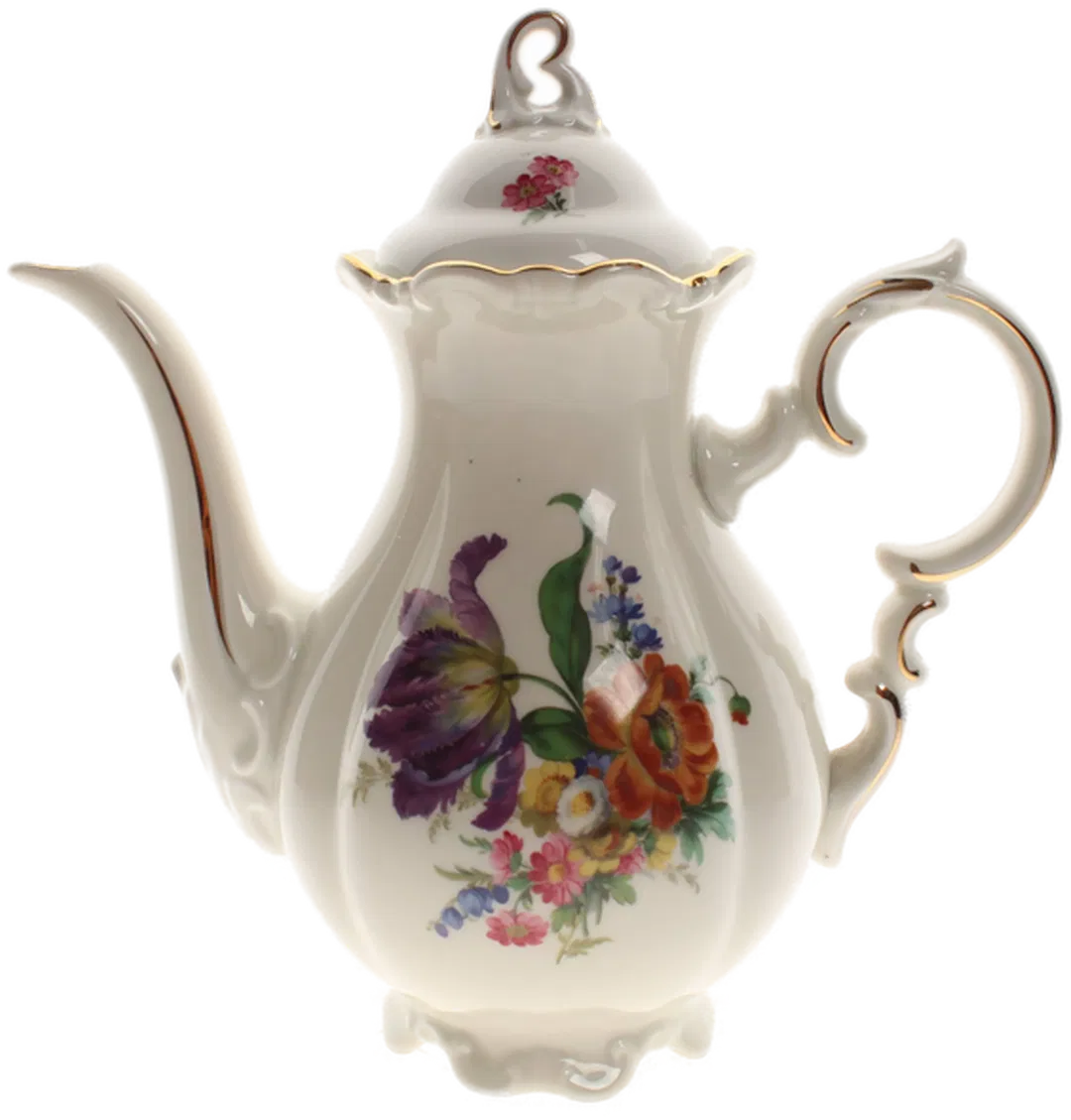 Schumann Arzberg Bavaria Kaffeekanne – Blumendekor & Goldrand – Porzellan Vintage 1951 – Form 110 - Bild 4