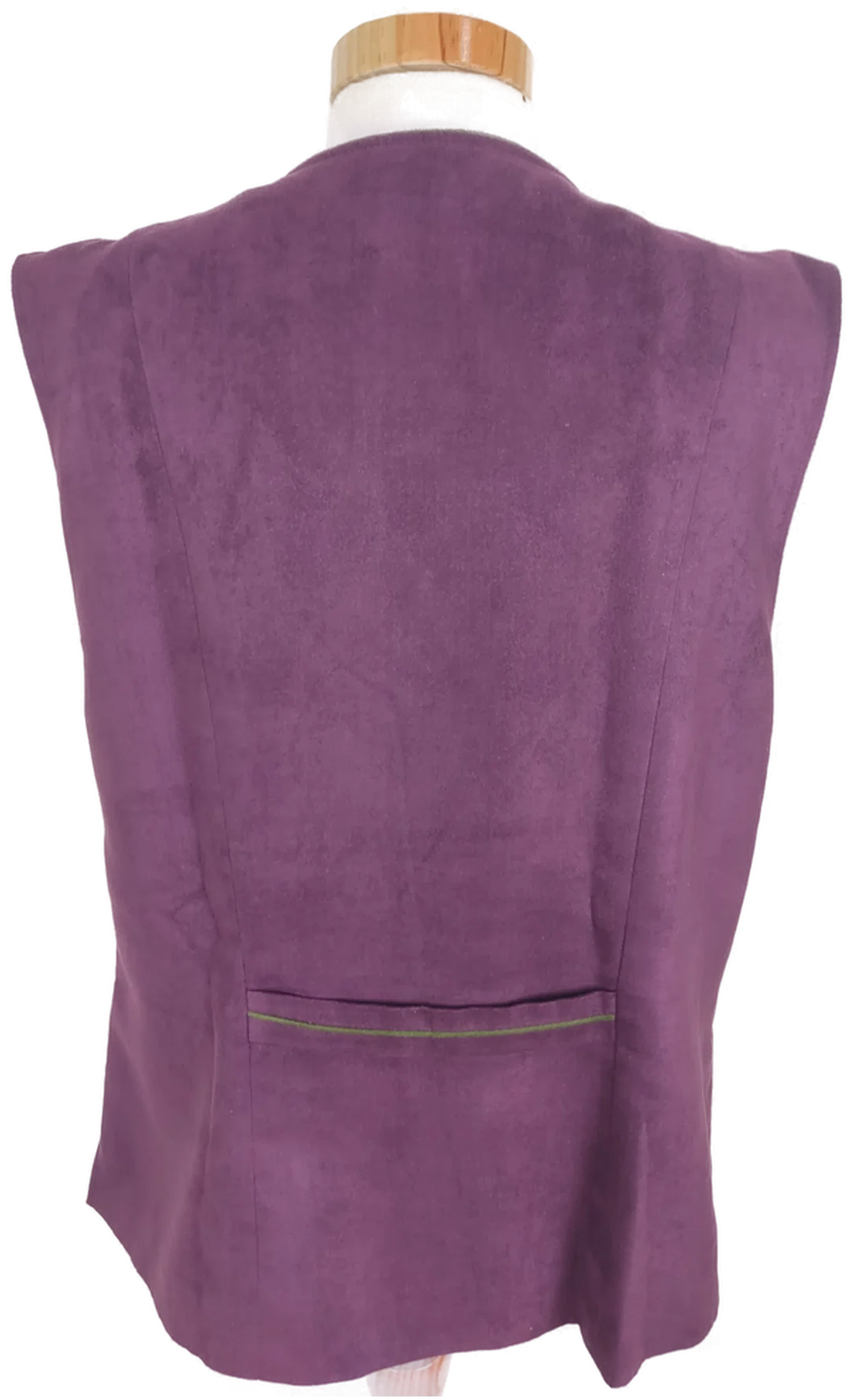 Gilet "h.moser", mit V-Ausschnitt, lila mit grüner Einfassung, Größe 44 – Bild 4