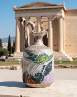 Handbemalte Keramik-Vase / Krug mit Griff – mediterranes Motiv – ca. 15 cm - Bild 1