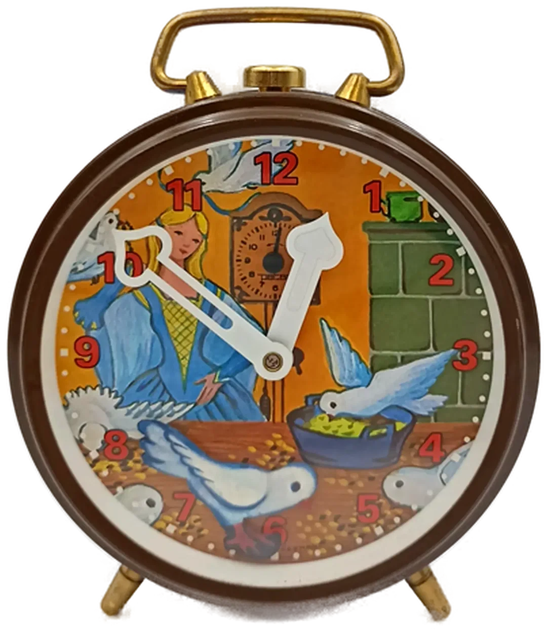 Vintage Wecker mit taubenfütterndem Mädchen Motiv – Bild 2