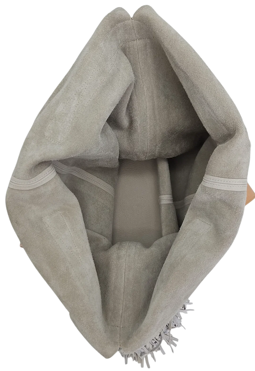 Max V. Koenig Damen Lederhandtasche mit Fransen, grau/creme - Höhe ca. 50 cm – Bild 4