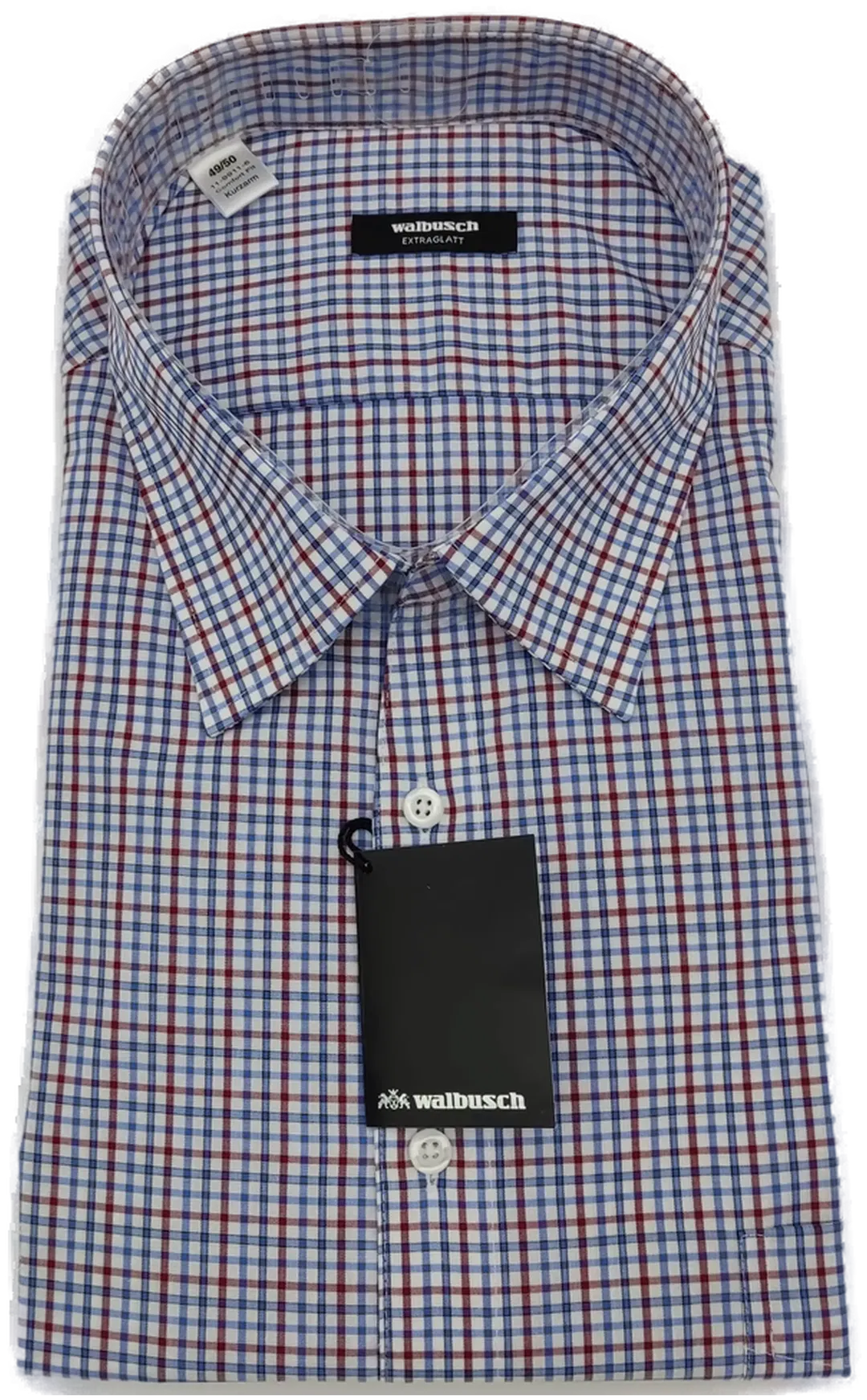Walbusch Extraglatt Herrenhemd rot, blau kariert - 49/50 Kragenweite, Kurzarm - comfort fit - Bild 1