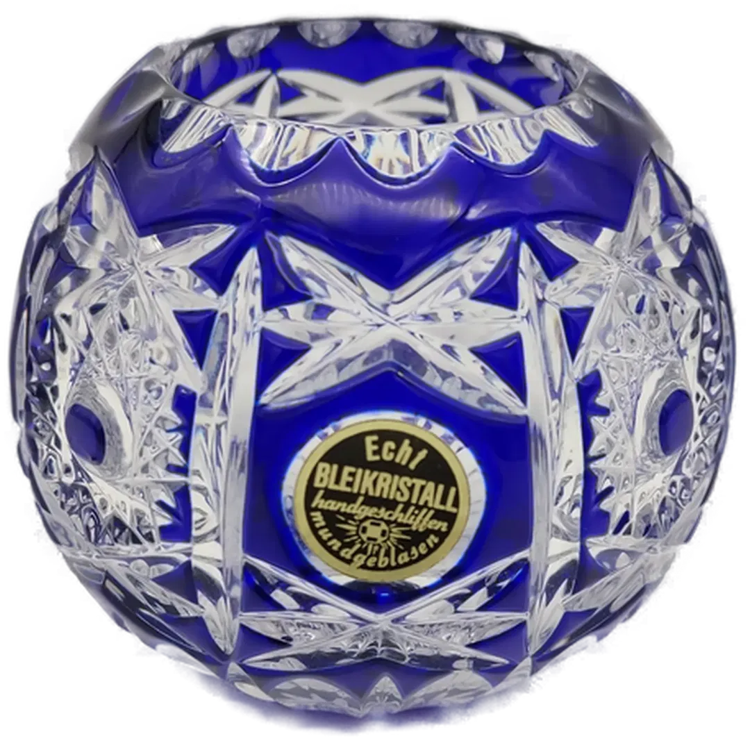 Bleikristall Kugelvase Teelichthalter handgeschliffen mundgeblasen kobaltblau - Bild 4