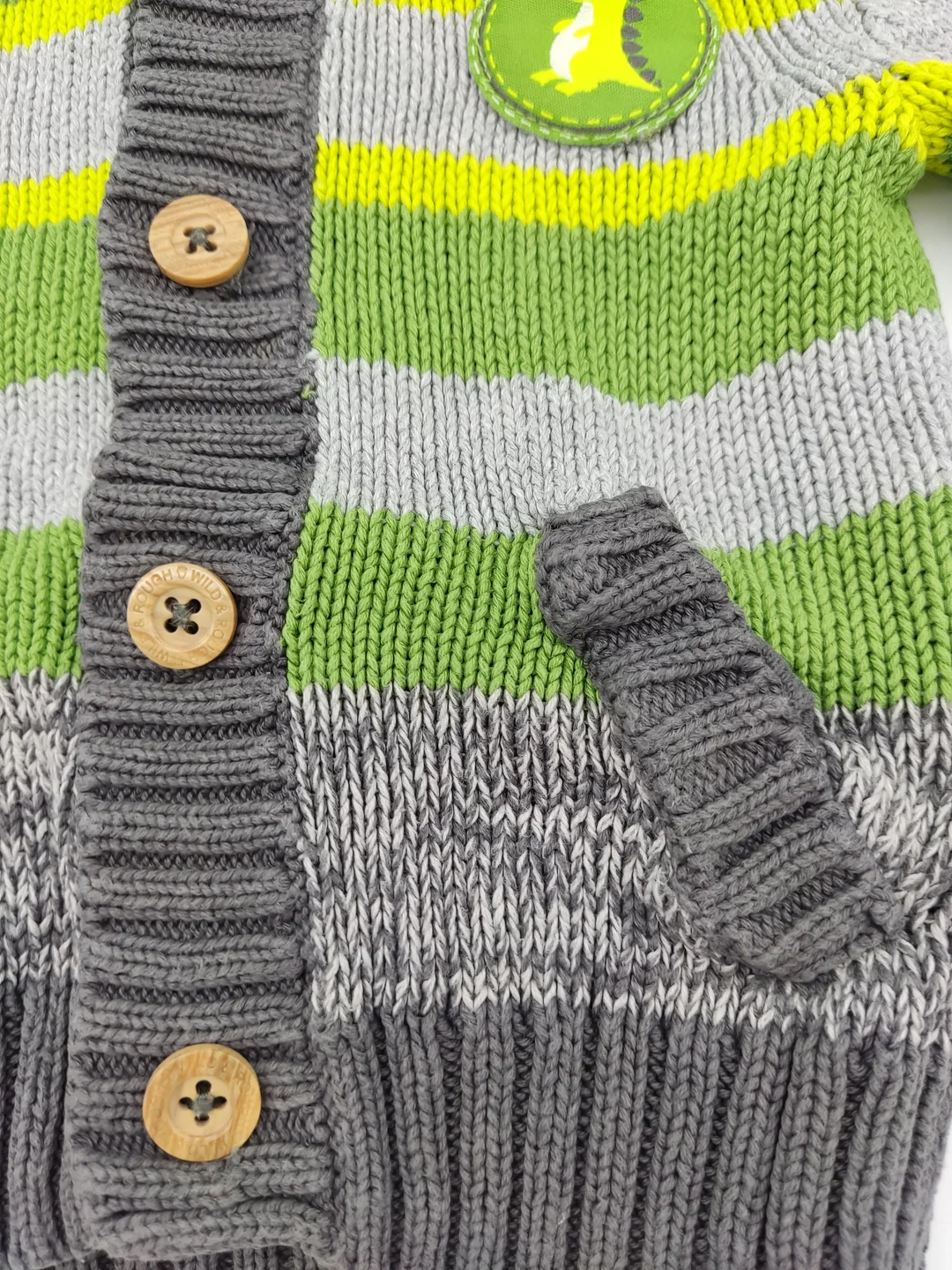 Baby Weste "Dopo Dopo newborn" langarm mit Kapuze, grau/grün gestreift, Größe 56 – Bild 2