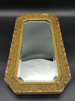 Kleiner schmaler Wandspiegel / Vintage / Goldfarbener Holzrahmen - Bild 2