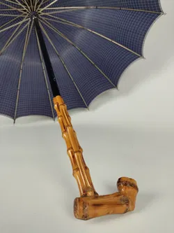 Vintage-Flanierschirm / Sonnenschirm / Damenschirm blau kariert - Bild 4