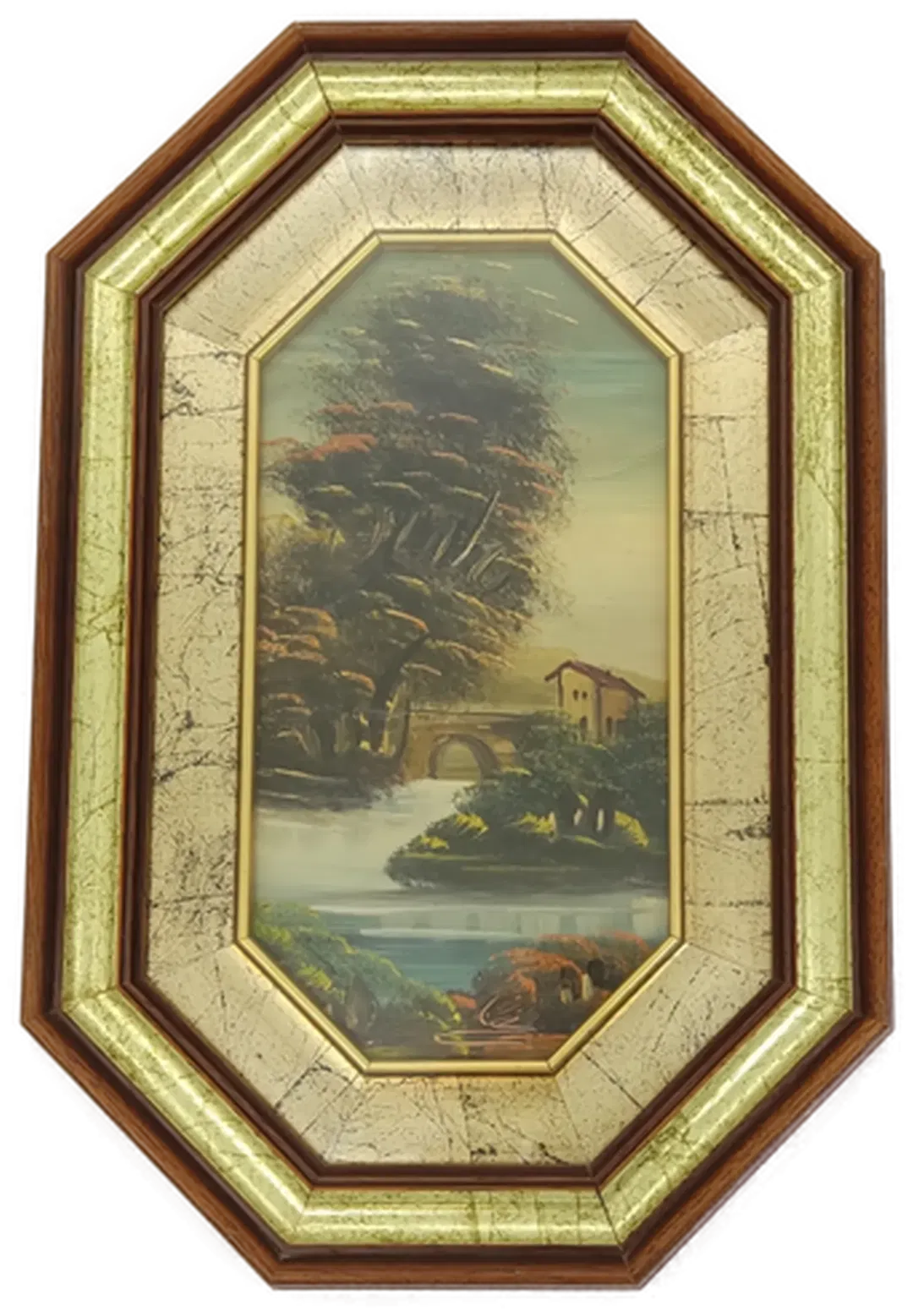 2 Landschaftsbilder auf Kupfer im achteckigen Rahmen, unsigniert - Bild 1