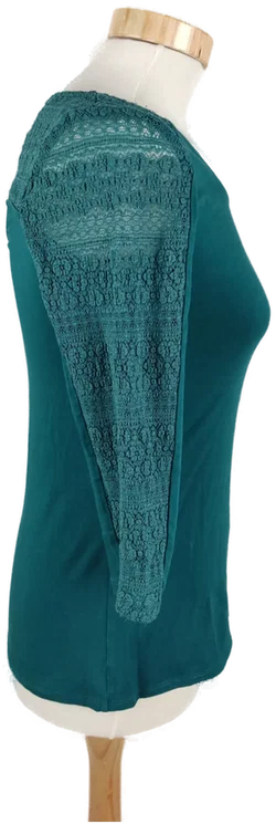 Damen Shirt mit 3/4 Arm, Spitzendetails, Petrol, Gr. S - Bild 2