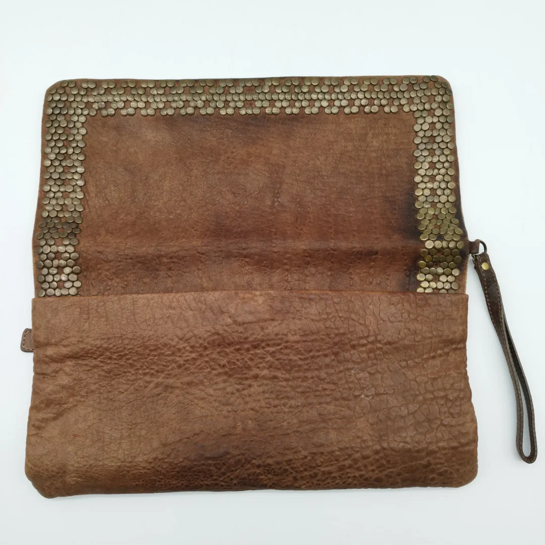 Minoronzoni 1953 Vintage Handtasche/Clutch mit Nieten | Leder | Braun – Bild 4