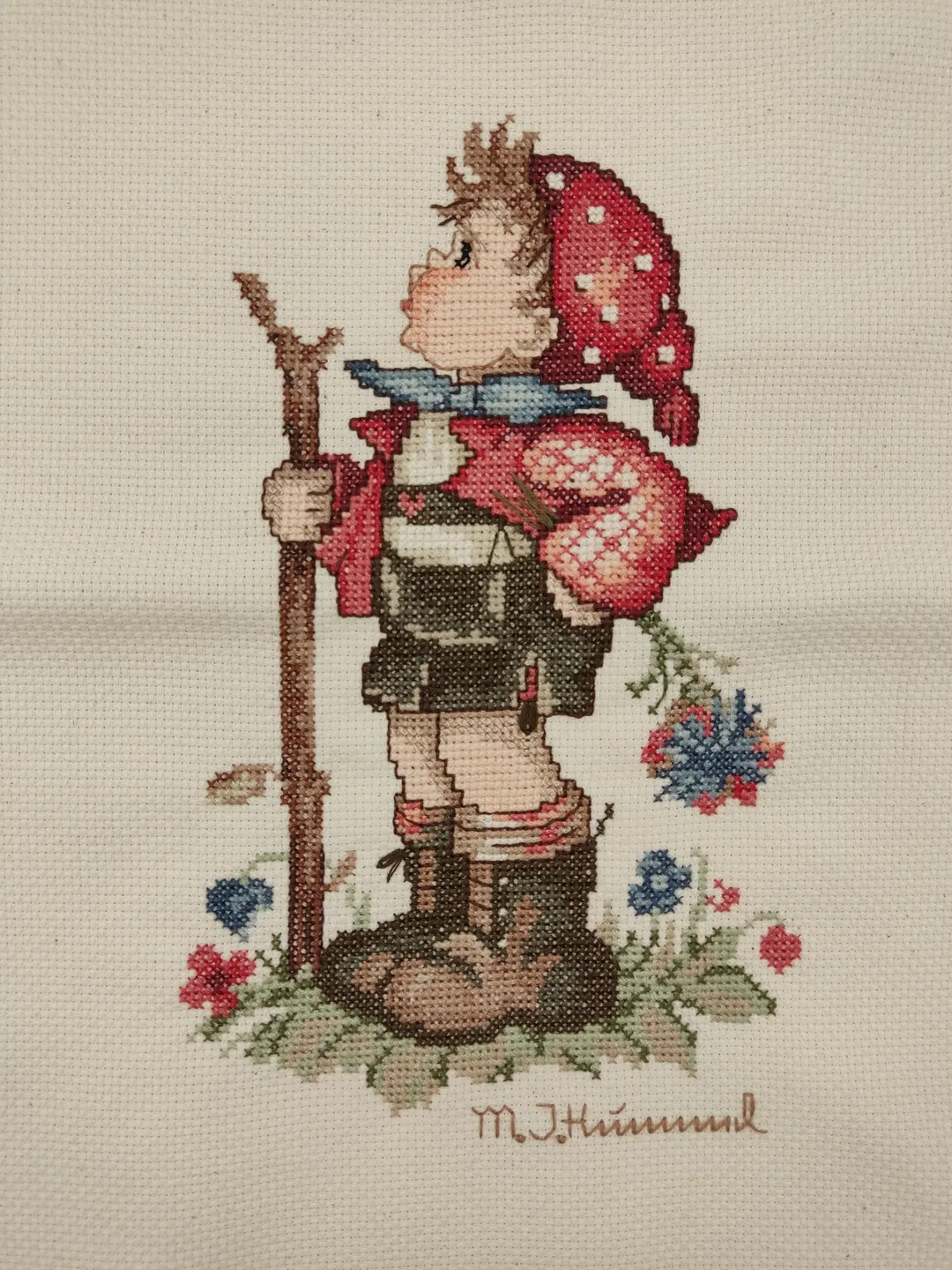 M. J. Hummel Vintage Kreuzstich-Bild: Junge mit Wanderstab - Bild 4