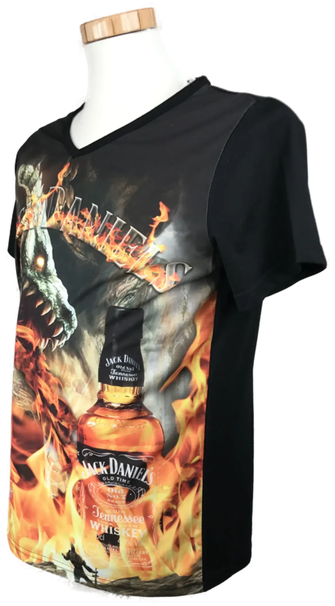 Feuerspeiender Drache T-Shirt - Jack Daniel's Tennessee Whiskey - V-Ausschnitt Gr. L – Bild 2