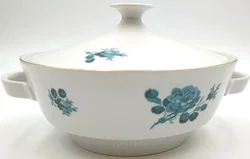 Vintage Suppenterrine CP Colditz Porzellan - Blaues Rosendekor mit Goldrand – Vorschau 1