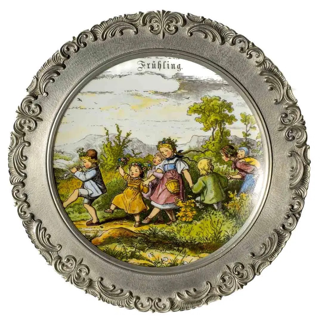 Porzellan Wandteller mit Zinnrahmen Frühling, ⌀ 23cm - Bild 4