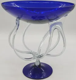 Fadenfuß Glasschale kobaltblau mundgeblasen Höhe ca 28cm Breite ca 25,5cm - Bild 4