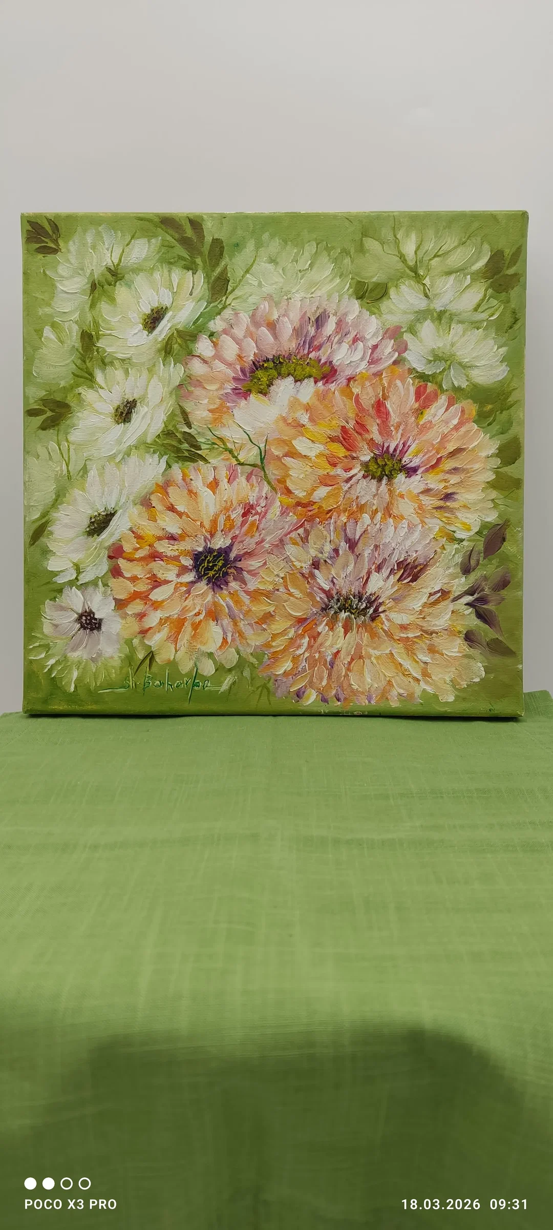 Ölbild Blumen Auf Leinwand 30x30 | Floraler Zeitreisender - Bild 1