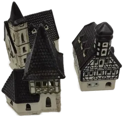 Sinowai Reg Keramik Miniatur Dorf 5 Gebäude mit 10 Figuren und 2 Laternen mit Batteriebox /Weihnachtsdorf - Bild 4