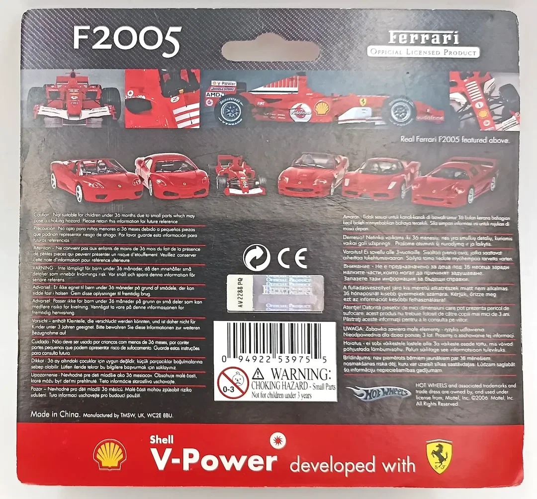 Hot Wheels Shell V-Power Ferrari F2005 Modellauto Maßstab 1:38 (OVP) – Bild 3