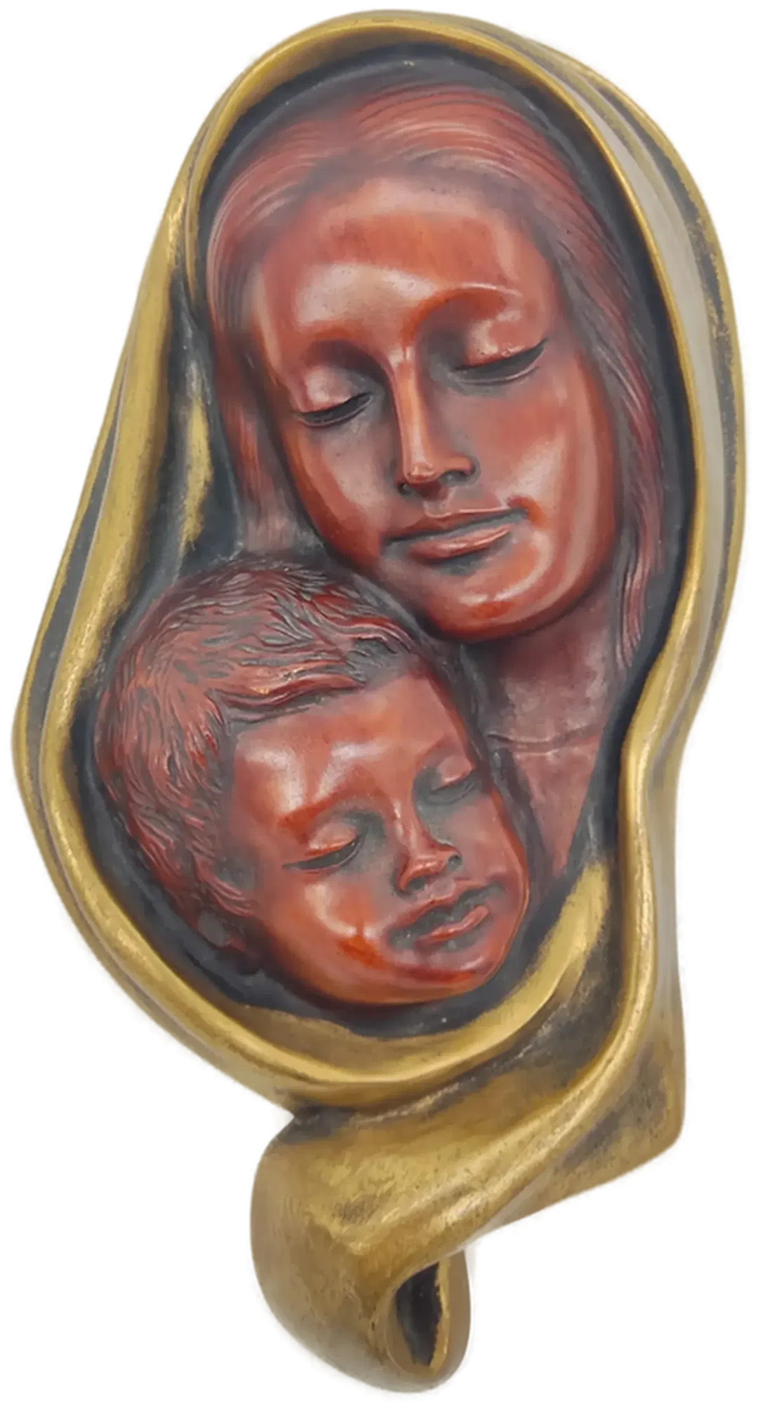Achatit Wandmaske Frau mit Kind, goldenes Tuch, sehr gut erhalten - Bild 4