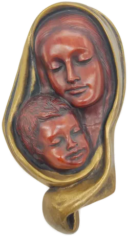 Achatit Wandmaske Frau mit Kind, goldenes Tuch, sehr gut erhalten - Bild 1