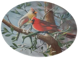 Porzellan Sammlerteller von Edwin M. Knowles, 3er Set, Kollektion Birds of Your Garden, "Ther Cardinal", "The Baltimore Oriole", "The Chickadee", von 1985 mit Wandhalterung – Vorschau 6