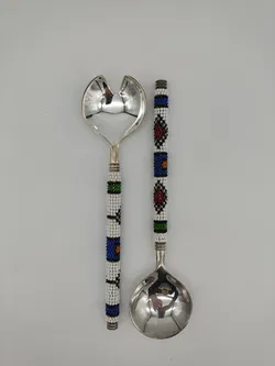 Afrikanisches Salatbesteck Versilbert | Handgearbeitet - Bild 8