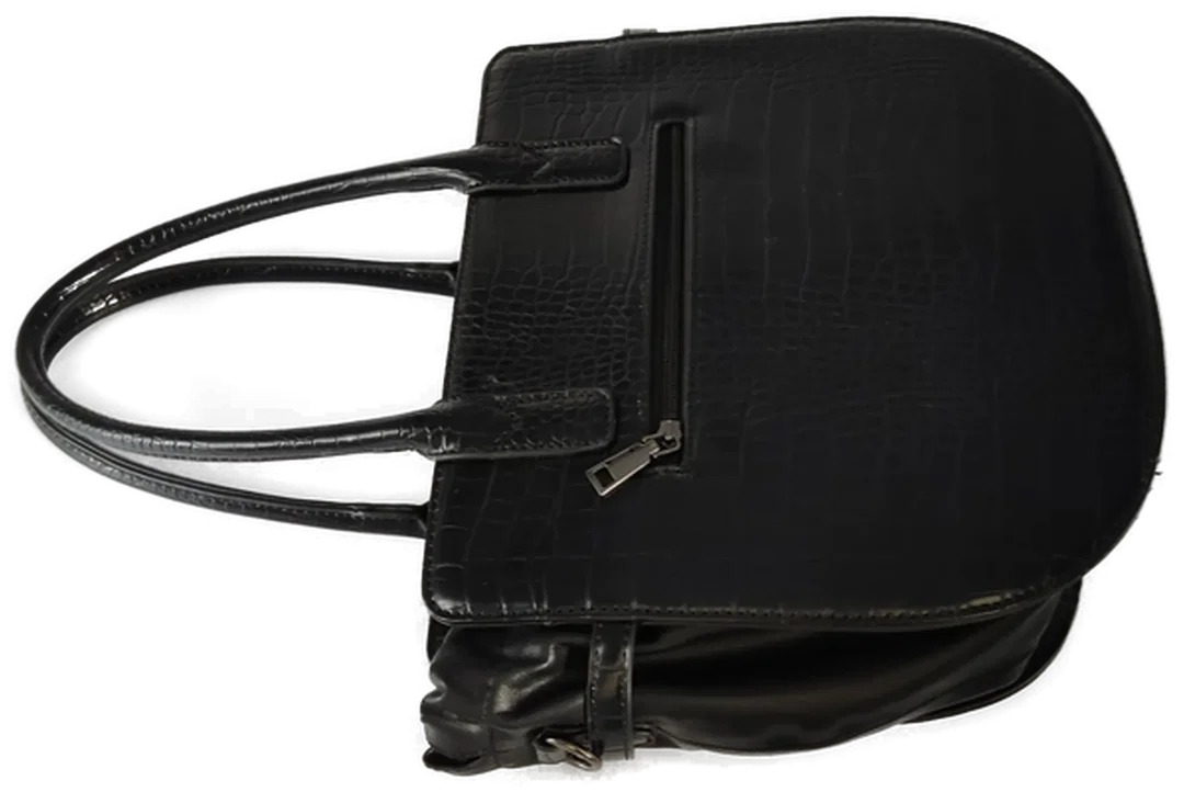 Damenhandtasche schwarz, Lederimitat mit Krokoprägung – Bild 2