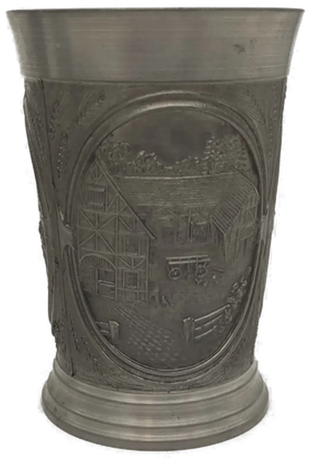 Zinnbecher Set mit Relief, 4 Stück, ca. 9–10 cm – Bild 4