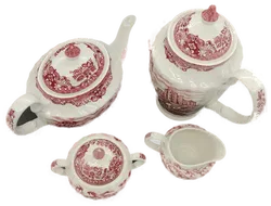 Old country Castles -englisches Porzellan/Keramik TeeKanne, Kaffeekanne, Milchkanne und Zuckerdose rot/weis - Bild 4