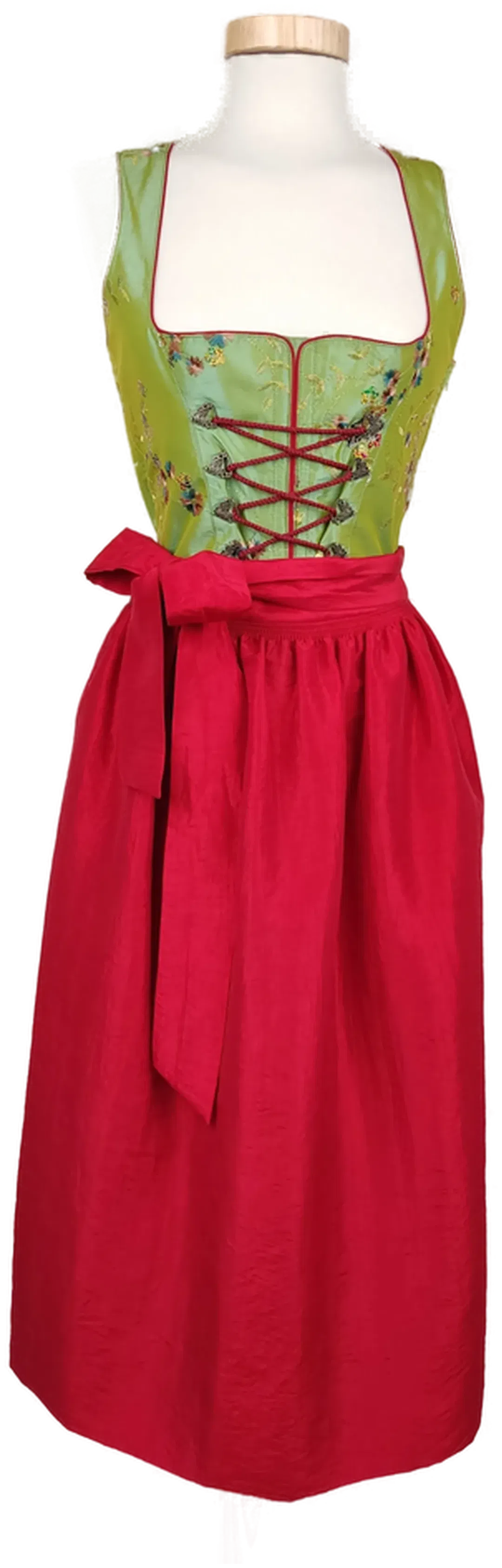 Salzburger Dirndl-Look Damen Trachten Kleid, grün/schwarz/rot - Gr. XS - Bild 1