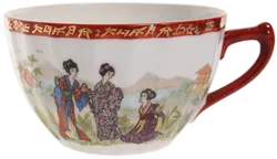 Japanisches Porzellan-Teeset mit Geisha-Dekor – 4-teilig, handbemalt, rot-gold - Bild 5