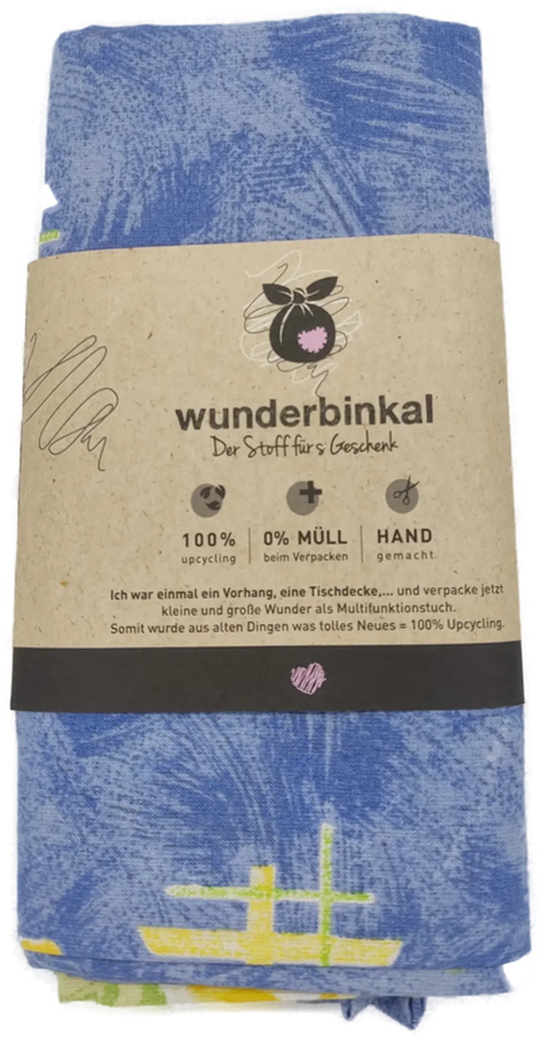 WUNDERBINKAL - Der Stoff fürs Geschenk 80 x 80 cm, Upcycling, blau-gelb-grün - Bild 3