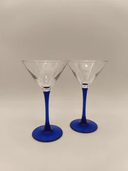 2 Stück Luminarc Martini/Cocktailgläser, mit blauem Stiel, 1990er