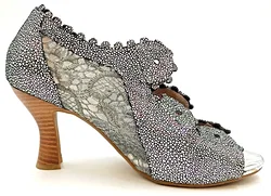 Laura Vita France Damen Peeptoes Pumps Blumendetails  silver/schwarz – Vorschau 6
