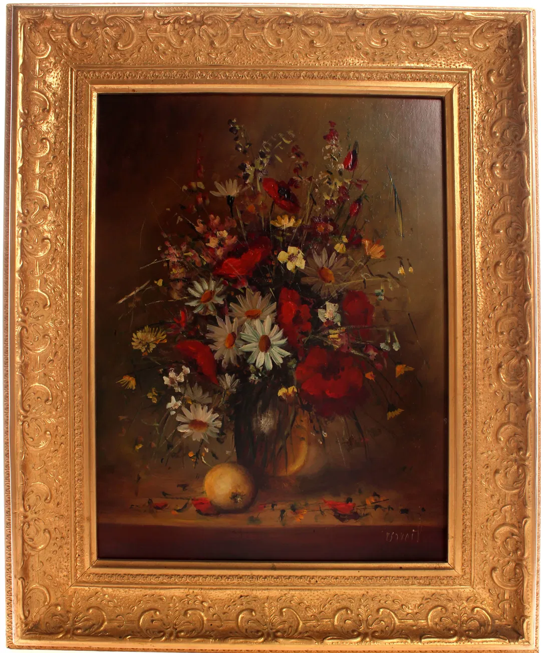 Ölgemälde Blumenstillleben – signiert, Öl auf Platte, 30x40 cm, mit Goldrahmen - Bild 4