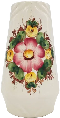 Handgemalte Vase aus Keramik mit Blumenmotiv in beige - Bild 1
