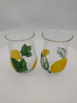 Trinkgläser handbemalt mit Zitronenmotiv 2er Set, H / 12 cm, D / 8 cm - Bild 1
