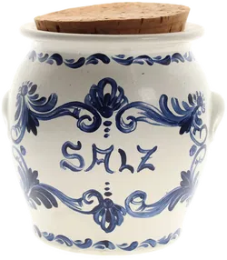 Salztopf aus Porzellan mit Korkdeckel – handbemalt blau-weiß – Vintage – ca. 13,5 cm - Bild 2